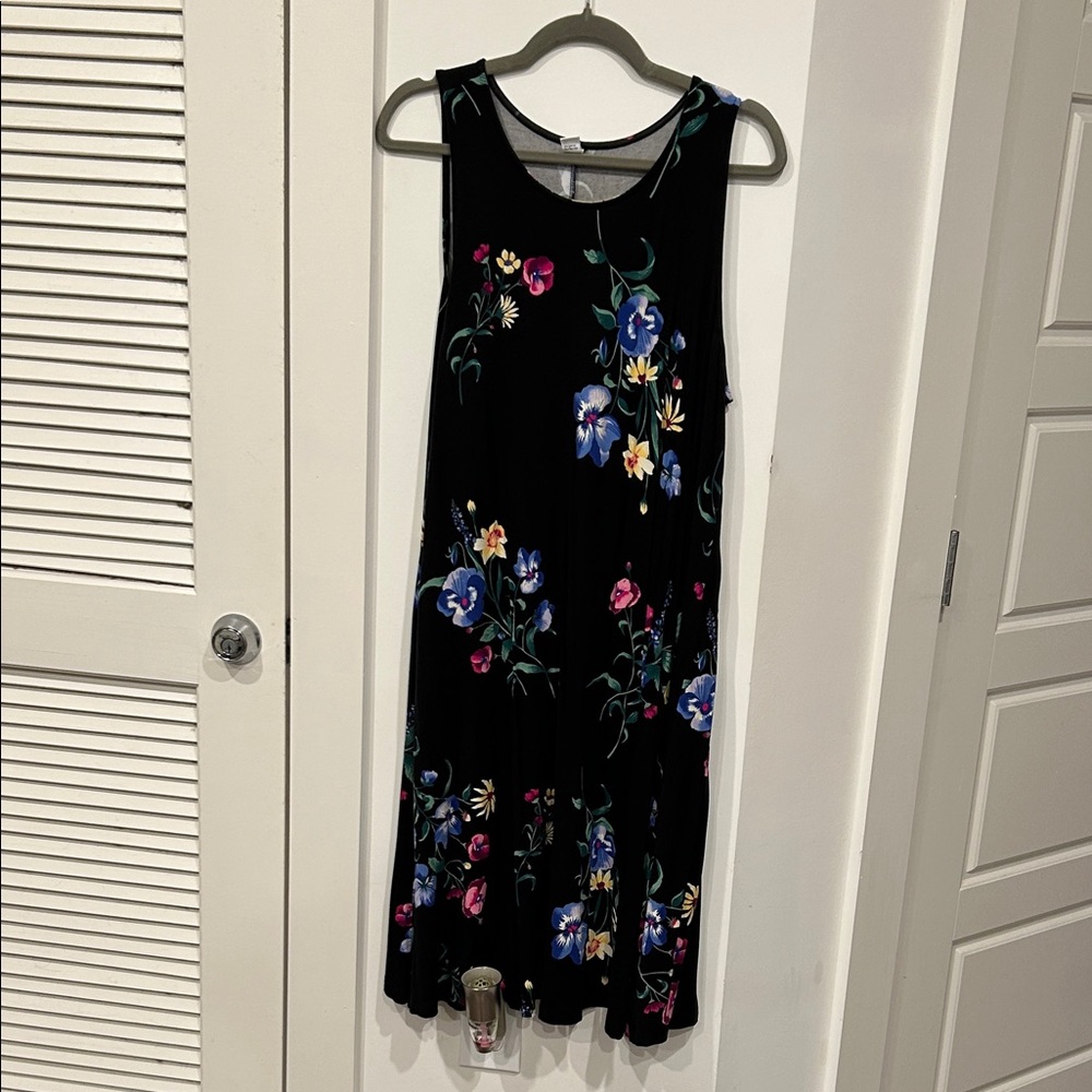Old Navy Black Dress with Floral Patterns